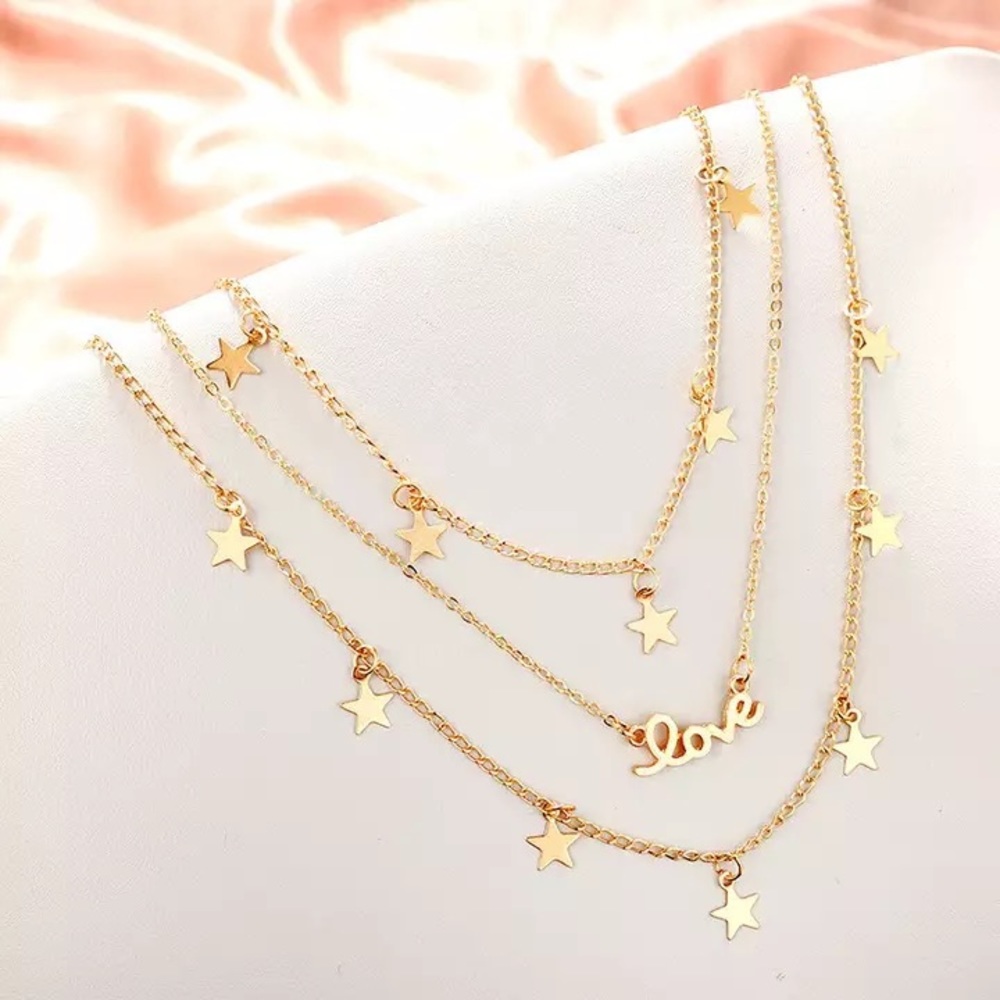 Last 1 New Love w/Stars Multi Layered Necklace - Picture 2 of 3